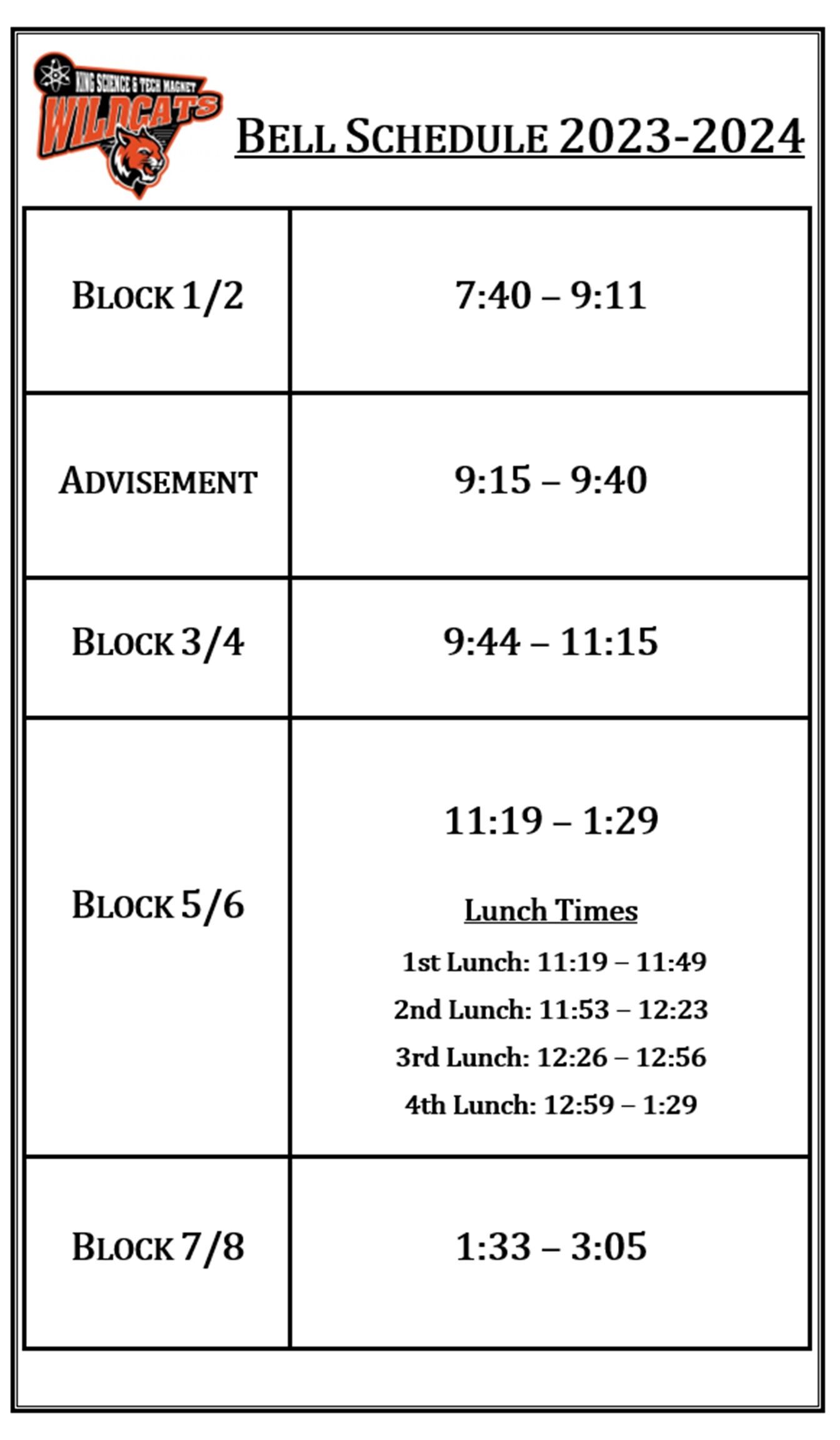 Bell Schedule 2023-2024